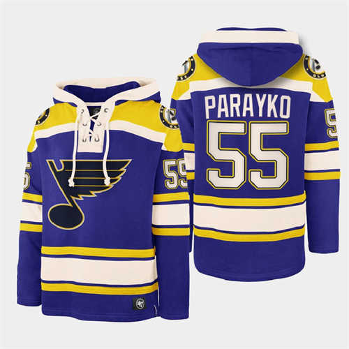St. Louis Blues #55 Colton Parayko Blue Ageless Must-Have Lace-Up Pullover Hoodie